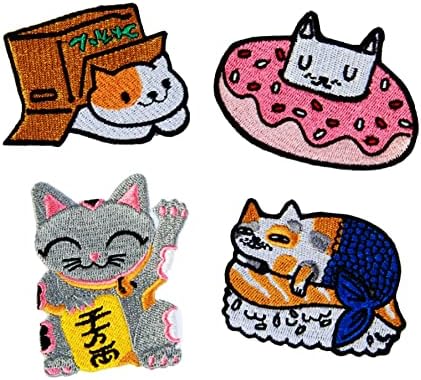 Забавен Cartoony Японски Щастлив Котка, Стръмни и Ленти от Желязо на Късмета си, Бродирани Ленти за дънки Направи
