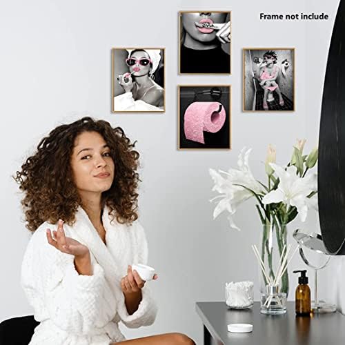 zaixko Декор за Баня Модни Дамски Обувки Отпечатъци Върху Платно Розово Стенен Декор на Черно-Розови Картини