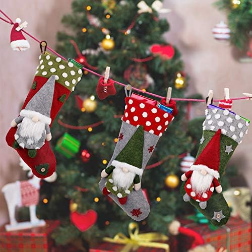 Коледен Отглеждане на 3 опаковки, 19-Цолови Коледни Чорапи с 3D Джуджетата на Дядо Коледа, Мантел Окачени Чорапи
