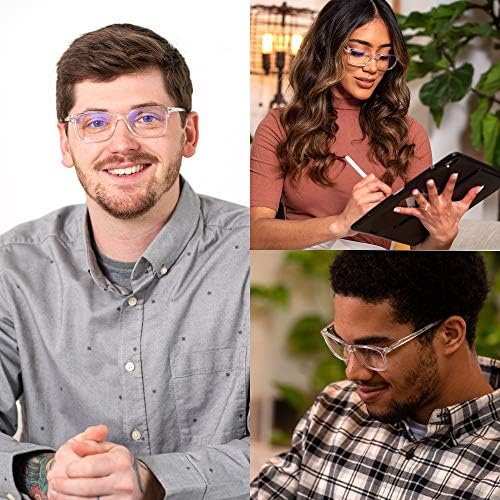 Очила за четене, блокер синя светлина (прозрачни, увеличаване на 2,25), компютърни очила, модерен за мъже и жени, със