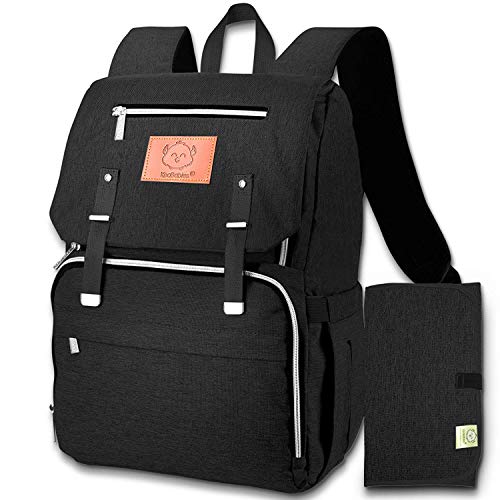 Раница-чанта за Памперси KeaBabies, Водоустойчив Многофункционален Детски Пътни Чанти (Модерен Черен) Голям размер