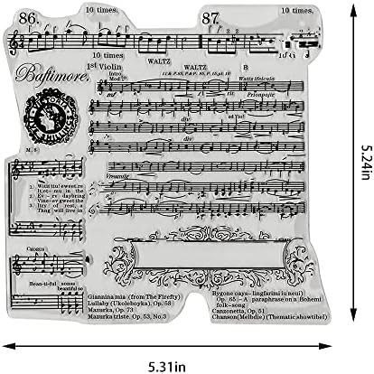 ALIBBON Музикални Ноти Фонови Прозрачни Печати за направата на картички, Мелодични Печати за diy и декорация на фото