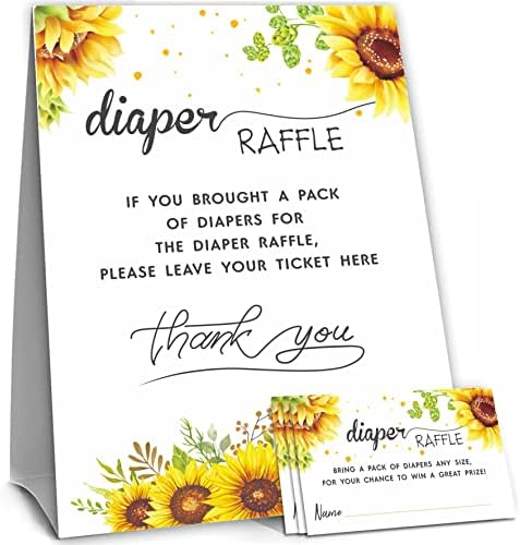 Игра карти Sunflower Baby Shower, 50 на билети за томбола памперси и 1 Независим знак на Равенство памперси - (LBLK-007)