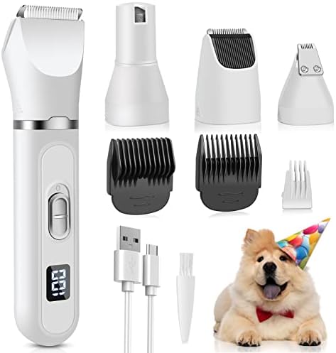 AEOOZGR Ножица за подстригване на кучета, Тримери за нокти за кучета, комплект за прически на кучета, 4 в 1 с led