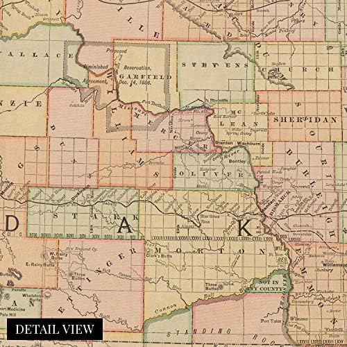 HISTORIX Реколта Карта на щата Северна Дакота 1892 г. - Стенни карти на Северна Дакота размер 24x36 инча - Старият
