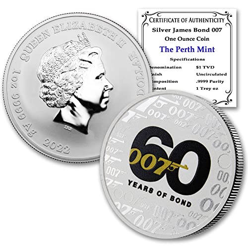 Монети, в кюлчета, без знака на ментата 2022 г., Тувалуанское Изпълнен Сребро 007, Годишнина на Джеймс Бонд 60 години Бонд,