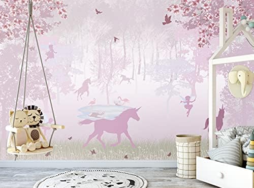 Детска Стенни Картини - Розови Горски Еднорози - Фотообои Страхотна Рисувани Стенни Детска Спалня (144x100 инча -