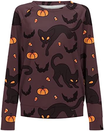 Зимно-Есенна Блуза за Момичета, Пуловер с дълъг ръкав и Кръгло Деколте, Графичен Празничен Топ на Хелоуин Свободно, Намаляване,