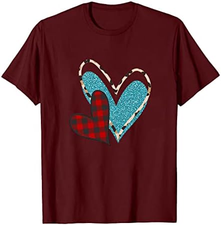 Тениска за Свети Валентин, Тениски в Клетка с Принтом Две Сърца, Потници за Жени, Мъже, Тениска с Къс Ръкав и
