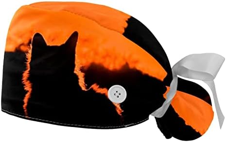 2 елемента Дамски Регулируема Работна Шапка с Копчета и Тренировъчната лента One Size Cat Sunset
