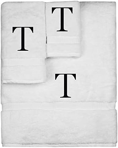 Комплект кърпи с монограм, Персонализиран подарък, Комплект от 3 Кърпи с бродирани черни печатни букви - Много
