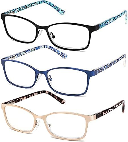 JJWELL, 3 опаковки, блокер Синя светлина Очила за четене за жени, Стилни Полнокадровые Метални Женски Компютърни Очила за четене,