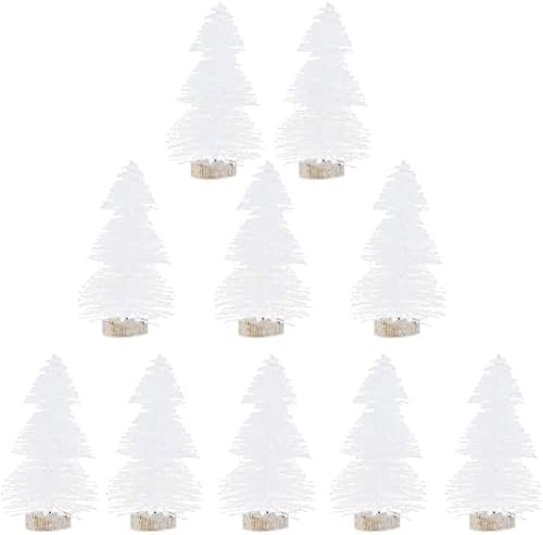 Studyset 10 бр Изкуствена Мини Коледно Дърво Настолна Елха, Мини Настолен Декоративен Орнамент с Дървена Основа за