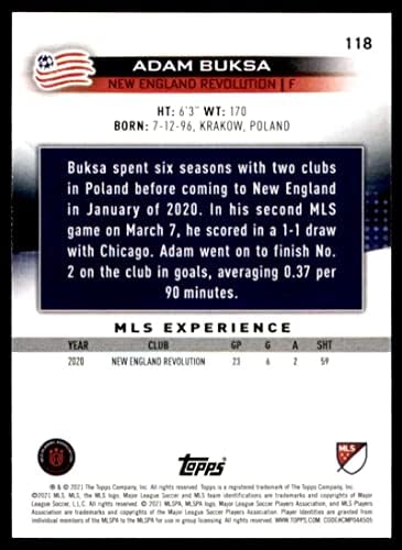 2021 Topps MLS 118 Адам Букса за Търговия на карта New England Revolution Soccer Futbol