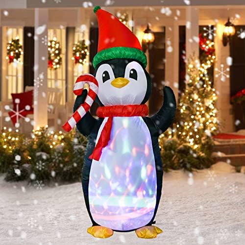 Lvydec Осветен Надуваем Пингвин Коледна украса Външно Междина - 6 фута Надуваем Пингвин с Цветни Въртящи Вградени led