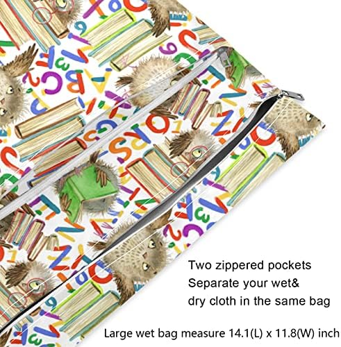 ZZXXB Owl Book Водоустойчива Чанта за Мокро Почистване за многократна употреба Текстилен Влажна Пелена Суха Чанта