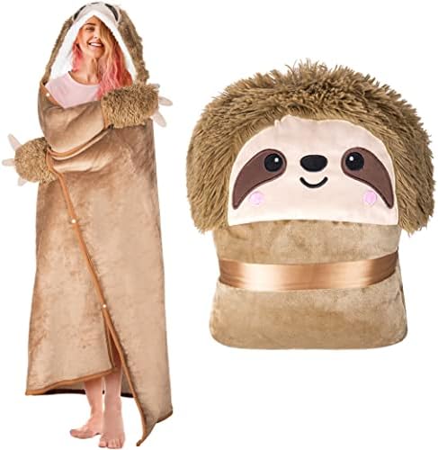 Носимое Одеало с качулка Ленивец за възрастни - Супер Меко Топло и Уютно Плюшевое Фланелевое одеало с качулка