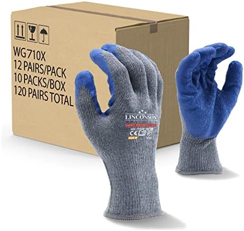 linconson 12 Чифта Памучни работни ръкавици Extreme Grip С латексово покритие на дланите, Подходящи за строителство, Механика