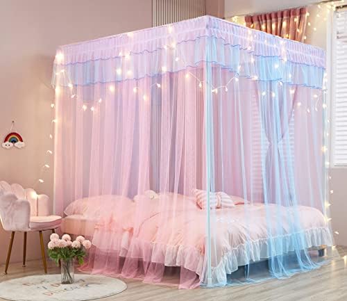 Чаршафи за легла с розови балдахин Mengersi с подсветка - Балдахин за легло на Принцеси за Момичета - Щори-Комарници