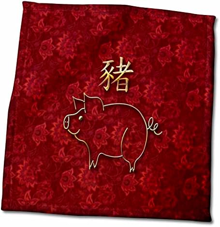 Триизмерен Контур Златен свине и Знак Прасе в Наситен Червено повторенията в цветенце - Кърпи (twl-287016-3)