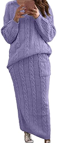 Женски костюм-пуловер С Пола от две Части, Обикновена Плетени Пуловери Дантела, Рокля-пуловер с дълги ръкави, Топли Пуловери,