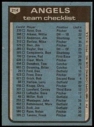 1980 Topps 214 списък на екипа Angels Джим Фрегоси Ангелите Лос Анджелис (Бейзболна картичка) VG /БИВШИ Ангели