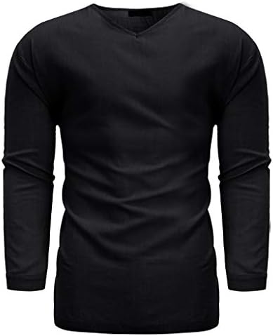 Мъжки Памучни Ленени Ризи UBST, Есенни Свободни Плажни Блузи с V-образно деколте и с 3/4 ръкав, по-Големи Размери, Обикновена