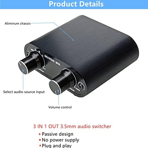 Аудиовыключатель IULJH 3,5 мм с водачи за регулатор на силата на звука, 3 в 1 От 1/8 aux switcher, Блок за избор на сплитер,