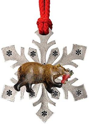 Ръчно рисувани мечки Гризли със сьомга във формата на снежинки - Подарък за украса на празнични венци и на