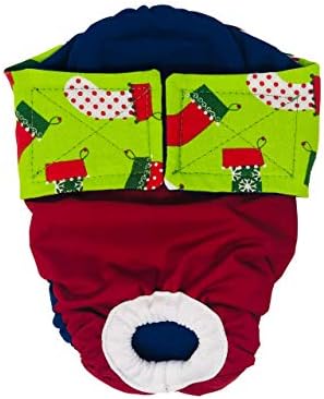 Barkertime Зелена Коледа Отглеждане на Червено Непромокаеми Подгузнике Premium за кучета, XL, с отвор за опашката