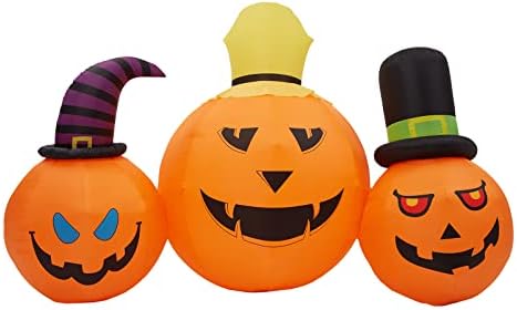 Плюшени Тиква, 3 предмет, Надуваеми играчки за Хелоуин, Външно украса с вградено led осветление, 7,9 Крак Декоративен