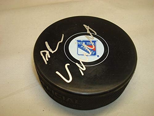 Ален Vigneault подписа хокей шайба Ню Йорк Рейнджърс с автограф 1А - за Миене на НХЛ с автограф