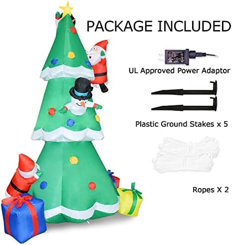 8-футовое Коледа Надувное Елочное украса с вграден led, надувное дърво с 3 Подарочными кутии, 2 снеговиками и 2