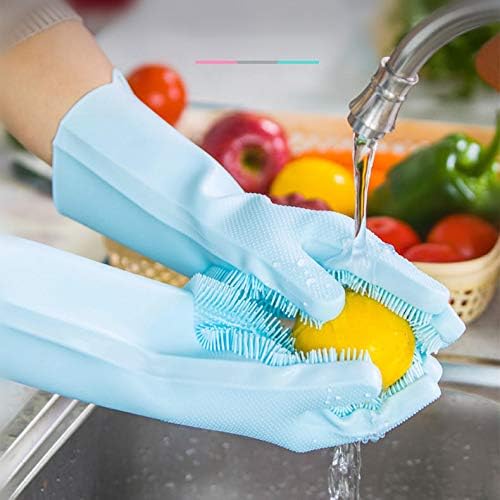 Битови изолирани силиконови ръкавици за миене на съдове, ръкавица за кухненски четки (цвят: зелен)