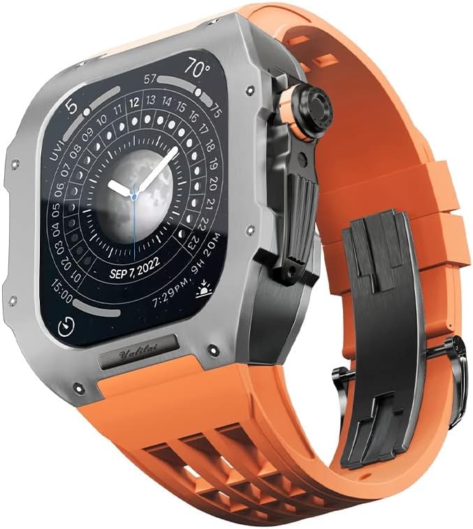 AEMALL Титанов корпус, гумена каишка за Apple Watch Серия 4 5 6 SE, разменени Висококачествен силикон каишка, луксозен каишка
