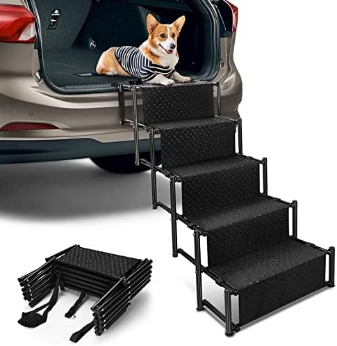 Сгъваема Стълба за кучета за кола 5-степенна скоростна кутия, Стоманена Стълба за кучета за леки автомобили, камиони