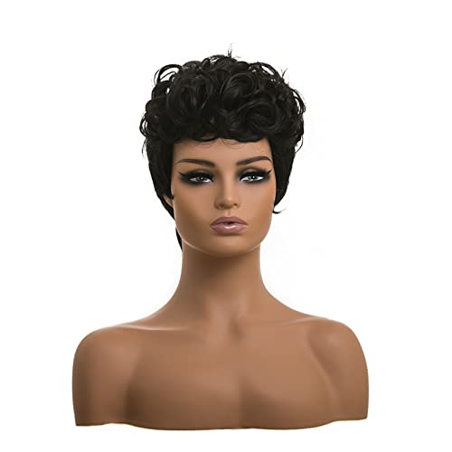 Перуки BOBCOO от Естествени черни коса Pixie за черни жени, Черни Къси Къдрави Перуки Pixie с Бретон, Сладък Кратък Жена