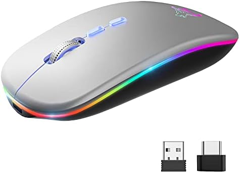Безжична Мишка HOTLIFE LED, Тънка Акумулаторна Тиха мишка Bluetooth, Преносима Оптична Безжична мишка Bluetooth 2.4