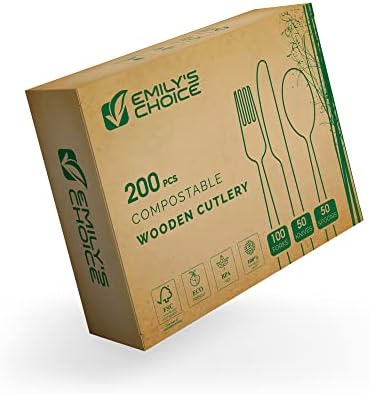 Комплект за еднократна употреба /Биоразградими дървени прибори за Emily ' s Choice 200 БР, 100 Лъжици, 50