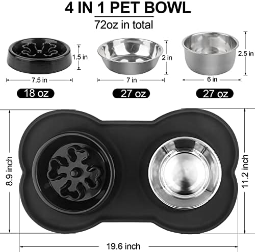 Купички за кучета PETIZER за кучета със средни размери, Купички за кучета с бавно хранене без плъзгаща силиконов подложка,