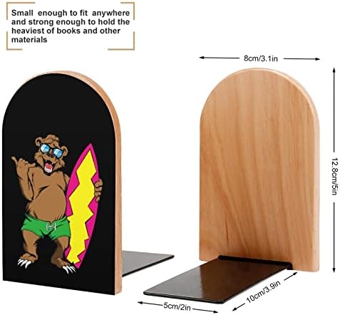 Cartoony Мечка с Дъска за Сърф Дървени Поставки за Книги, Държачи за Тежки книги за Рафтове, Декоративни Книгата