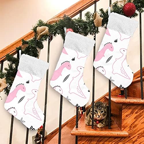 DOMIKING Рисованный Розово Коледни Чорапи с Динозавром, Класически Чорапи Голям Размер, Персонални Коледни Украшения за