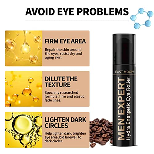 Men Expert Hydra-Енергиен валяк за очи против бръчки, Серум за очи с хиалуронова киселина и кофеин за мъжете, серум