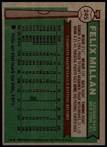 1976 Topps 245 Феликс Милан Ню Йорк Метс (Бейзболна картичка) EX/MT Метс