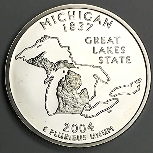 Сребърен четвертак 2004 г. 25 цента (1/4 долара), ПРОБА на Мичиганския четвертак. От Отворения Ментов набор от 25
