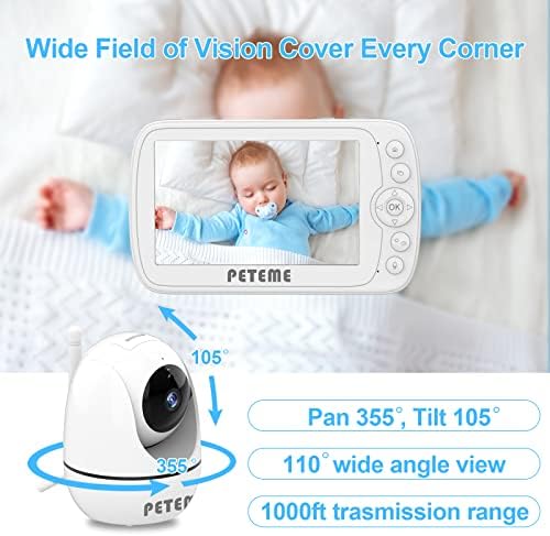 Следи бебето Без Wi-Fi, 5-инчов LCD дисплей с резолюция от 1080P, Камера с 2-кратно увеличение, следи бебето с камера