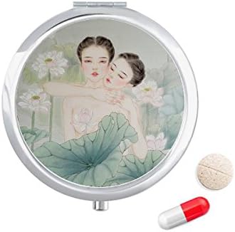 Красота с Lotus В Китайски Стил Акварел Калъф За Хапчета в Джоба Кутия За Съхранение на Лекарства Контейнер Опаковка