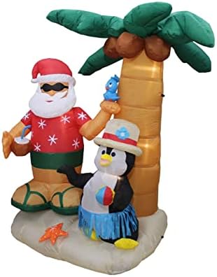 Комплект от две украса за Коледното парти, включва 7-фута в Дядо Коледа и Пингвин на остров с Палма и 6-крак надуваема
