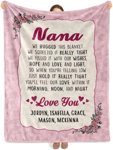 Одеяло с потребителски име за баба, Джиджи, Подарък на баба от внуците на Ден, баби и дядовци, рожден Ден, Коледа,