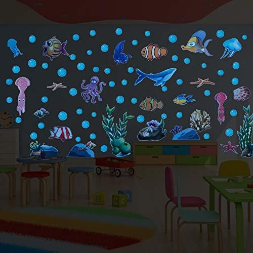 Rotkeym 3D Светят в Тъмното Морски Стикери за стена, Стикер на Подводния морски свят, етикети с Риба-Акула, Стикери